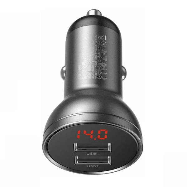 thumb картинка Автомобильное зарядное устройство Baseus Digital Display Dual USB 4.8A Car Charger 24W (с кабелем) от магазина Fastoo