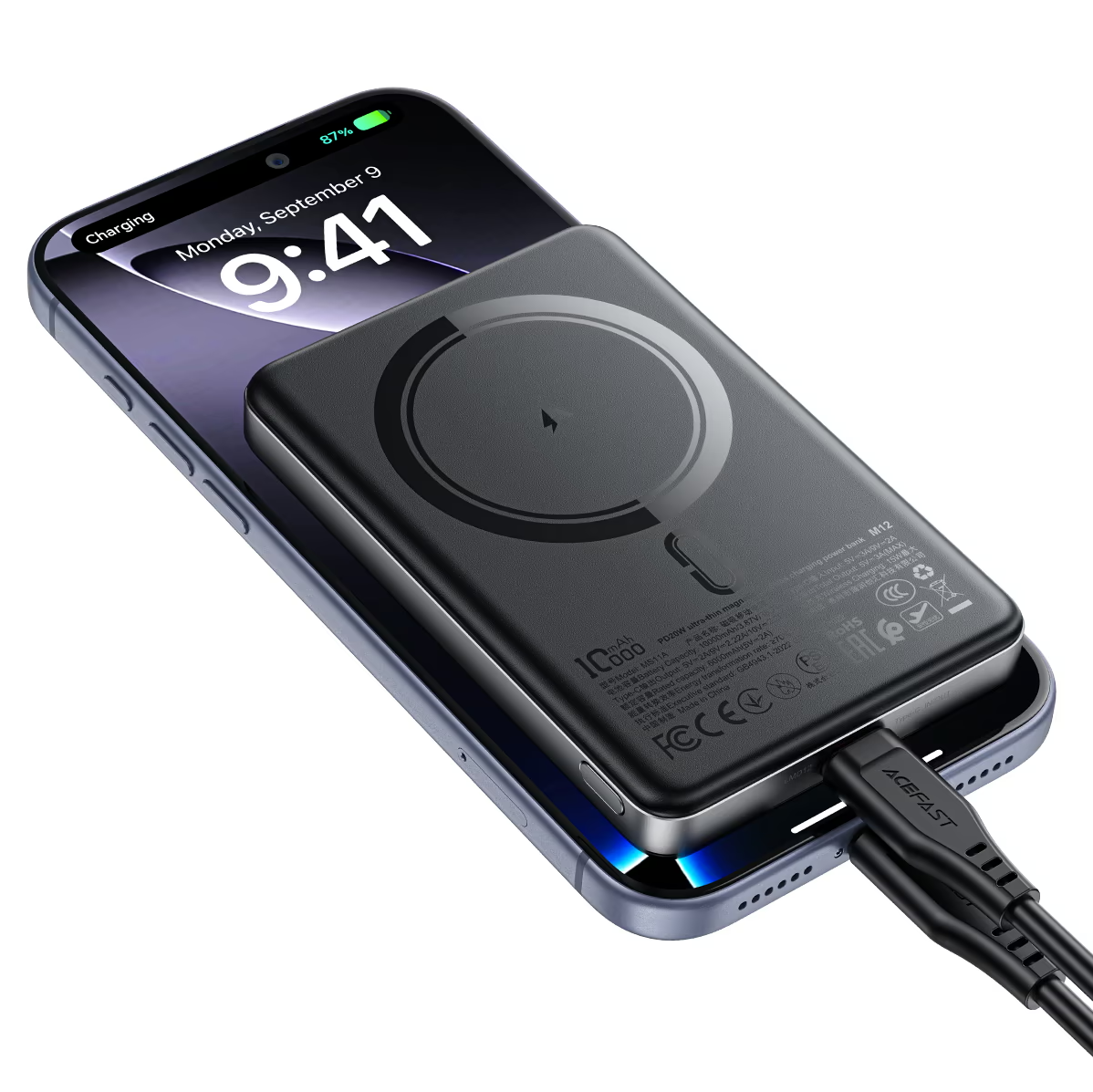 thumb картинка Аккумулятор внешний AceFast M12 PD20W Ultra-thin Magnetic Wireless Charging Power Bank 10000mAh от магазина Fastoo