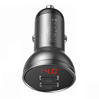 картинка Автомобильное зарядное устройство Baseus Digital Display Dual USB 4.8A Car Charger 24W (с кабелем) магазин Fastoo являющийся официальным дистрибьютором в России 