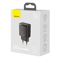 картинка Сетевое зарядное устройство Baseus Compact Quick Charger U+C 20W EU магазин Fastoo являющийся официальным дистрибьютором в России 